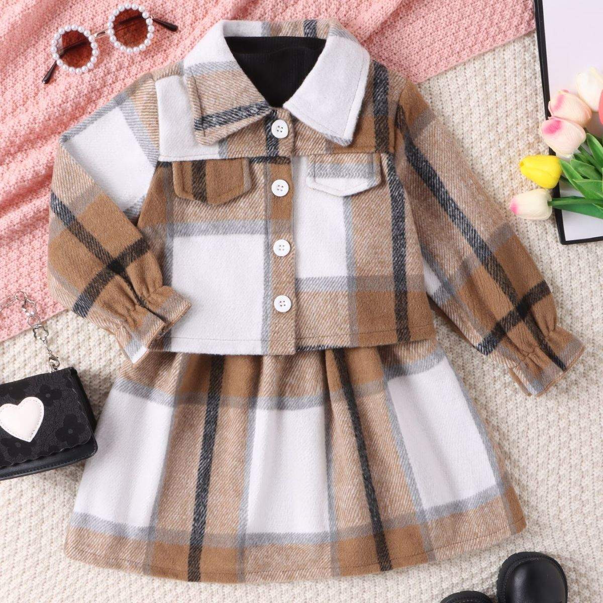 Turtleneck Plaid Dress Plaid Jacket Two-piece Set - Plush Fashion Shop #