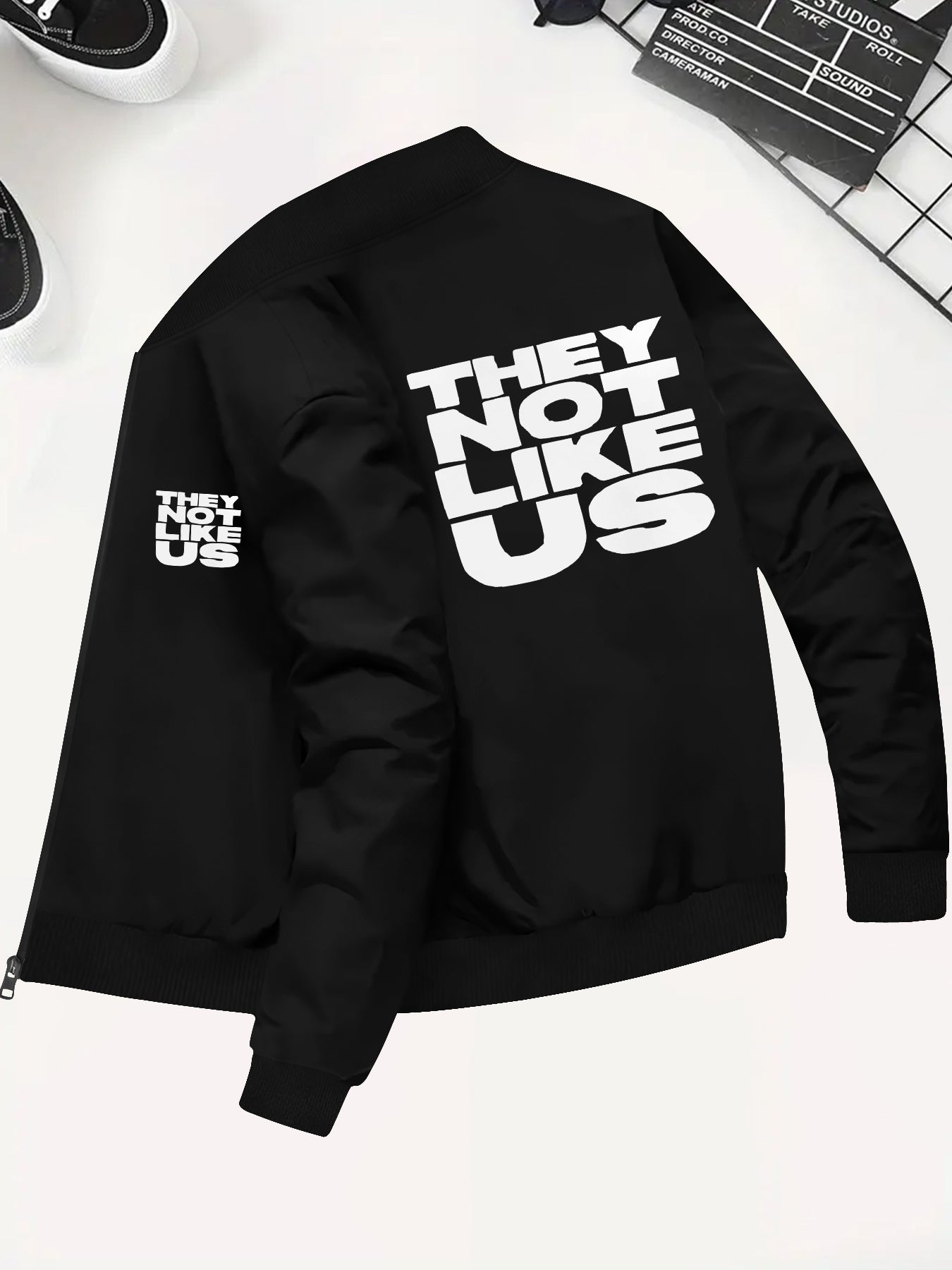 Men's Skinny Fit Casual Slight Stretch, Zipper Closure, "They Not Like Us" Print - Jackets