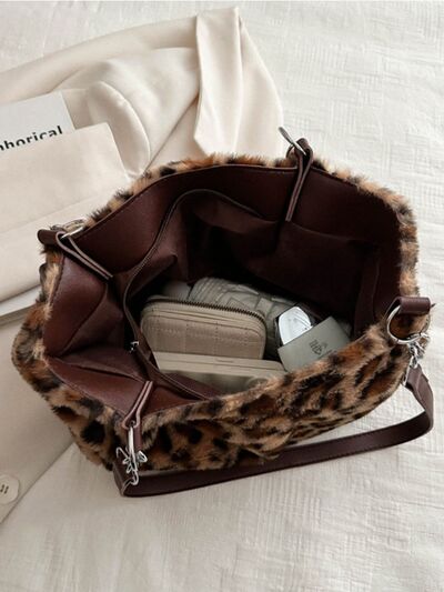 Ladies fluffy Leopard print Shoulder Bag