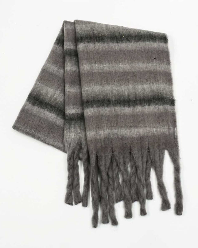 Fringe Contrast Striped Polyester Scarf - Plush Fashion Shop #