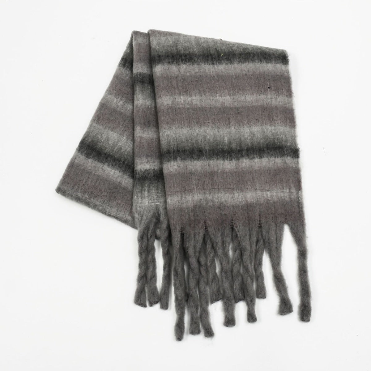 Fringe Contrast Striped Polyester Scarf - Plush Fashion Shop #