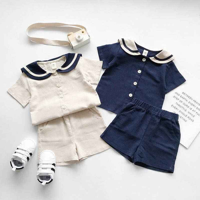 Boys and girls Navy solid short sleeves sets