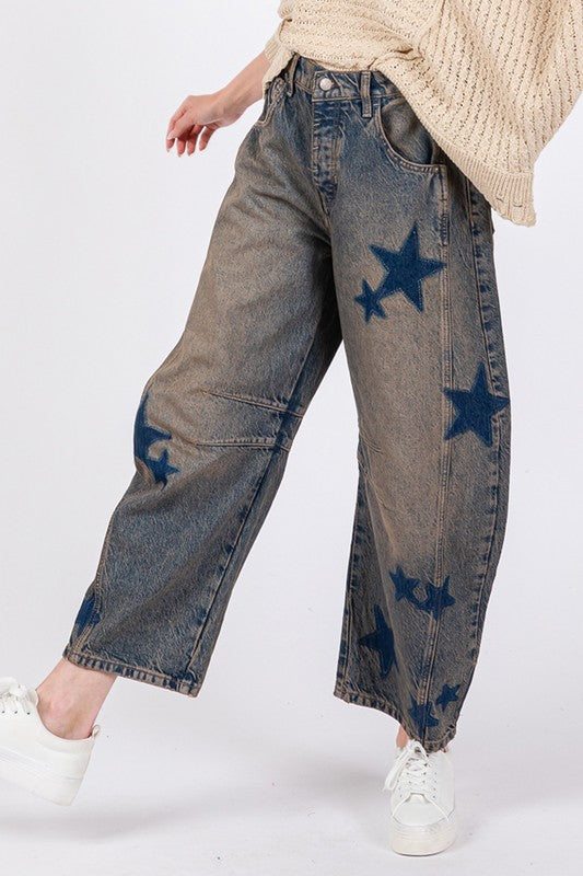 Women's Star Wide Leg Jeans with Pockets