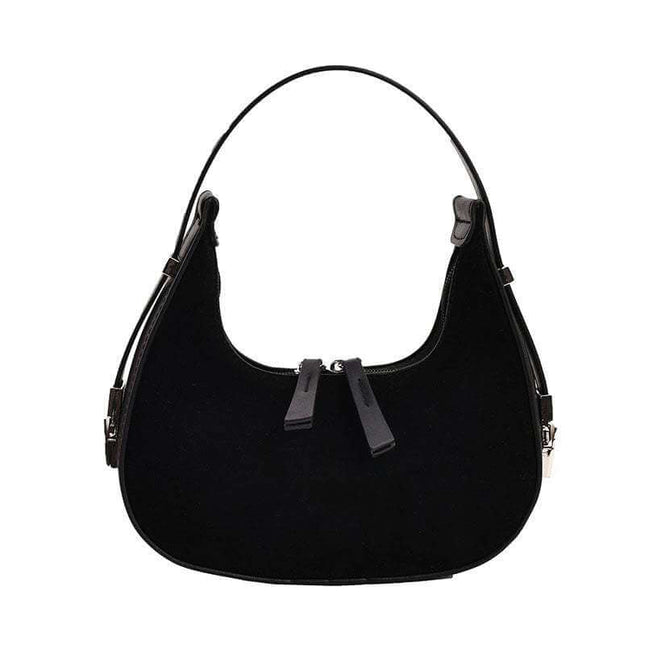 Fashion high-grade matte French handbag with single shoulder strap, black color.