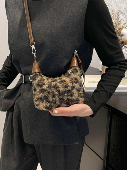 Fuzzy Polyester Mini Handbag with Zipper - Plush Fashion Shop #