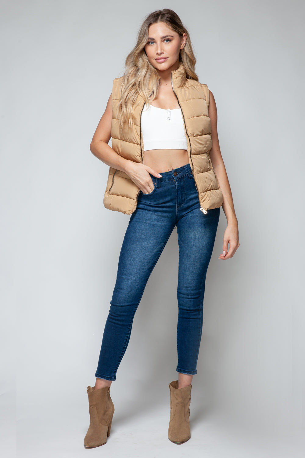 Snobbish Zip Up Turtleneck Vest with Pockets - Plush Fashion Shop #