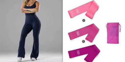 Slim Fit Hip Raise backless yoga jumpsuit in black with exercise bands.