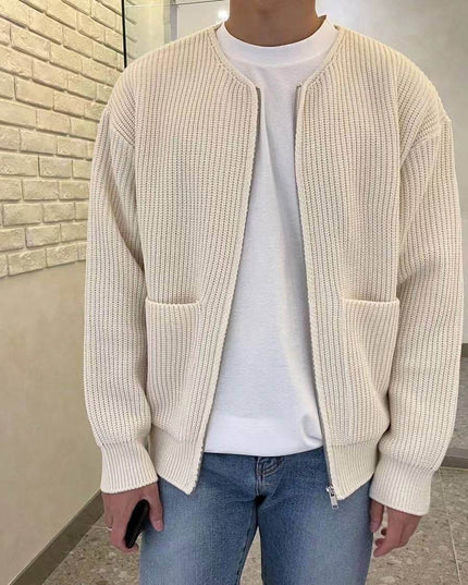 Men Zip Up Knitted Lined Funnel Neck Men's  Sweater - Plush Fashion Shop #