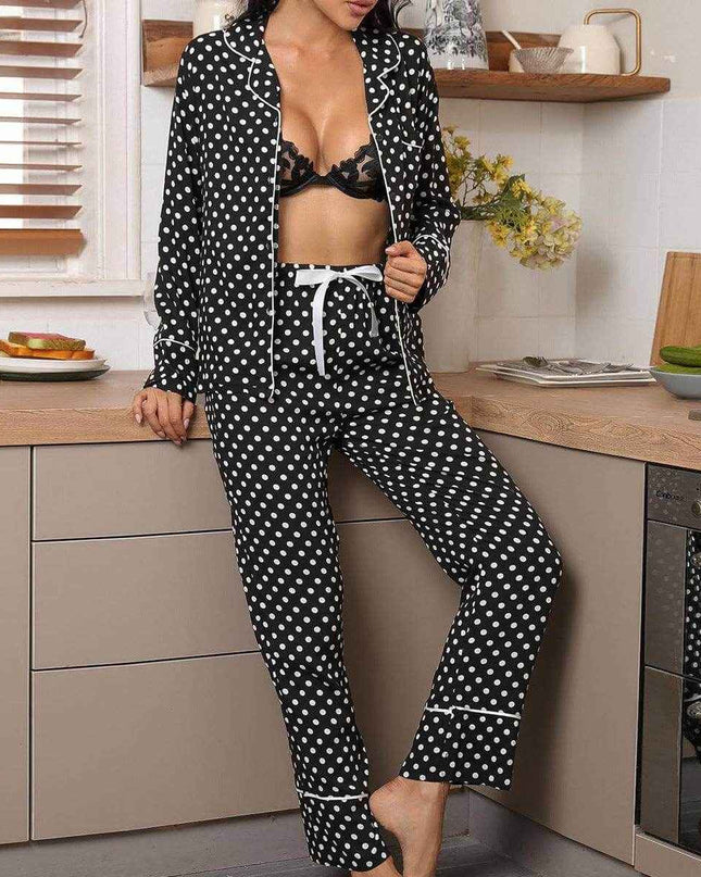 Ladies' Polka Dot Printed Long-sleeved Two-piece Pajamas Set