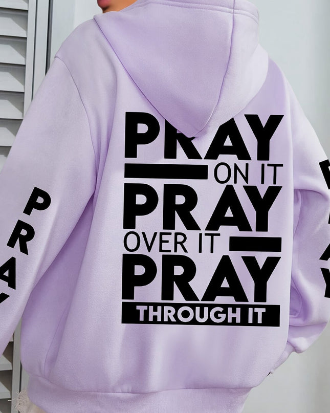 PRAY Print Plus Size  Kangaroo Pocket Hoodie -