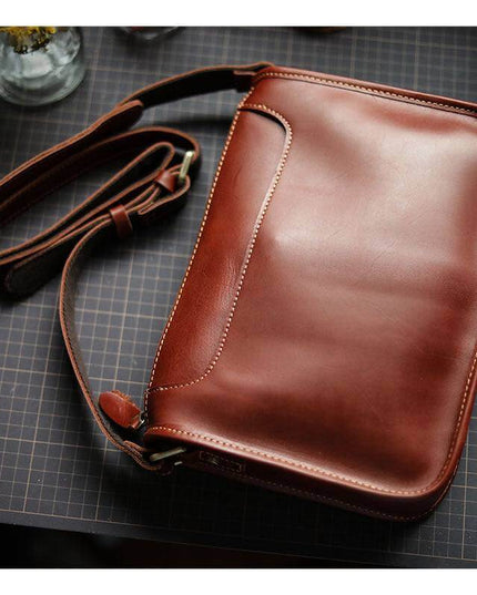 Mens Handmade Leather Casual Crossbody Bag - Plush Fashion Shop #