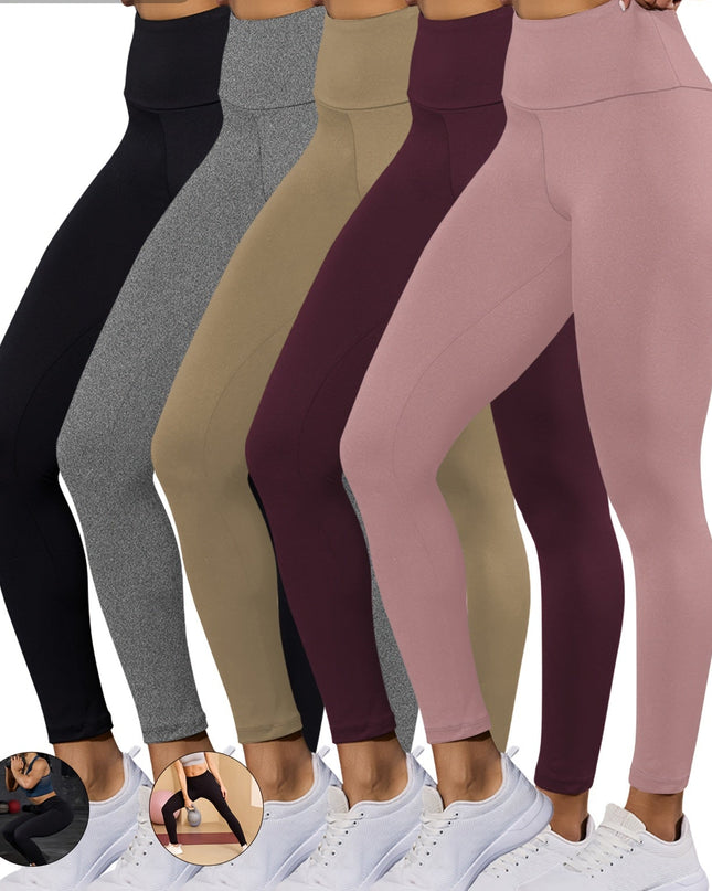 5 Pack Super Soft High Waisted Tummy Control No See Through Workout Yoga Pants For Women - Plush Fashion Shop