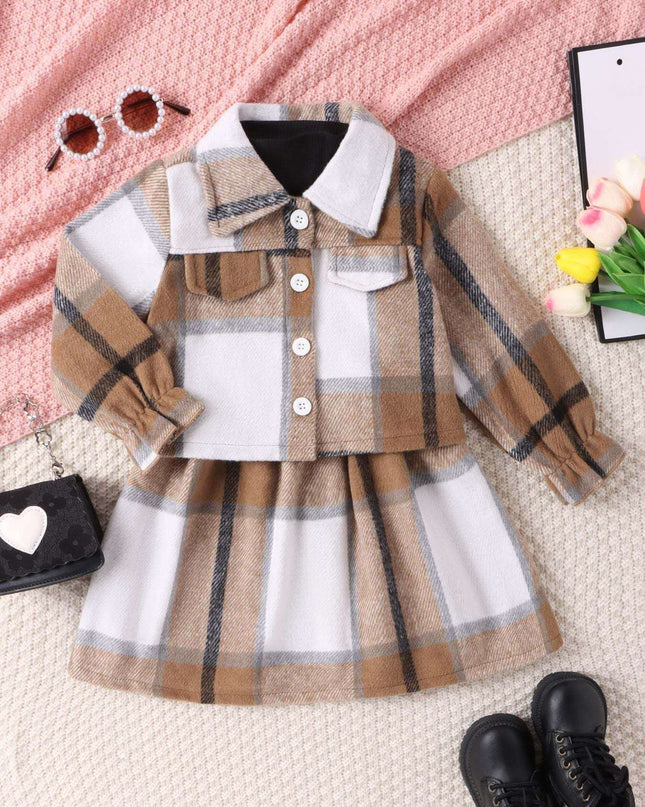 Turtleneck Plaid Dress Plaid Jacket Two-piece Set - Plush Fashion Shop #