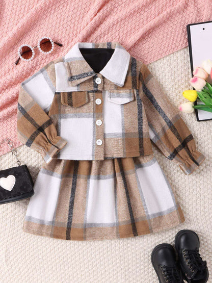 Turtleneck Plaid Dress Plaid Jacket Two-piece Set - Plush Fashion Shop #