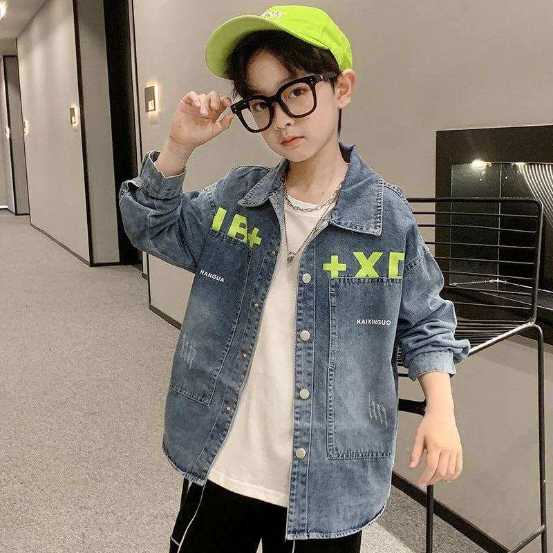 Boys Denim Shirt Jacket Long-sleeved Western Style - Plush Fashion Shop #