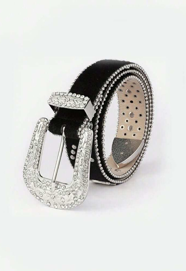 Leather Inlaid Rhinestone Belt - Plush Fashion Shop #