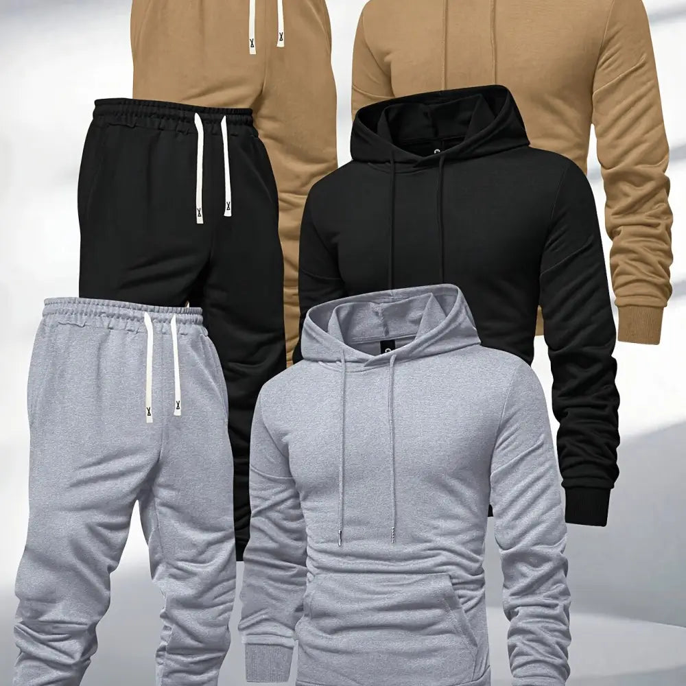 Assorted 3pcs men’s hooded sweatshirt and sweatpants set for casual comfort