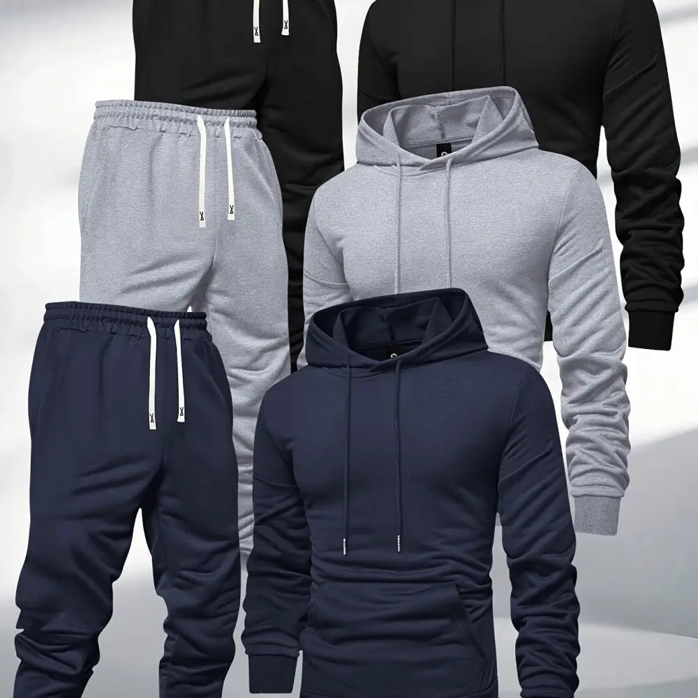 Assorted 3pcs men’s hooded sweatshirt and sweatpants set in stylish colors