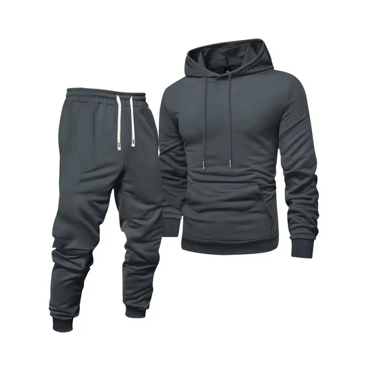 Gray 3pcs Men’s Hooded Sweatshirt and Sweatpants Set for comfortable casual wear