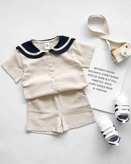 Boys and girls Navy solid short sleeves sets