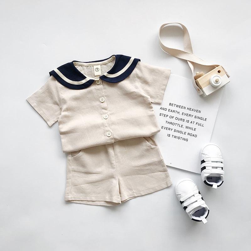 Boys and girls Navy solid short sleeves sets