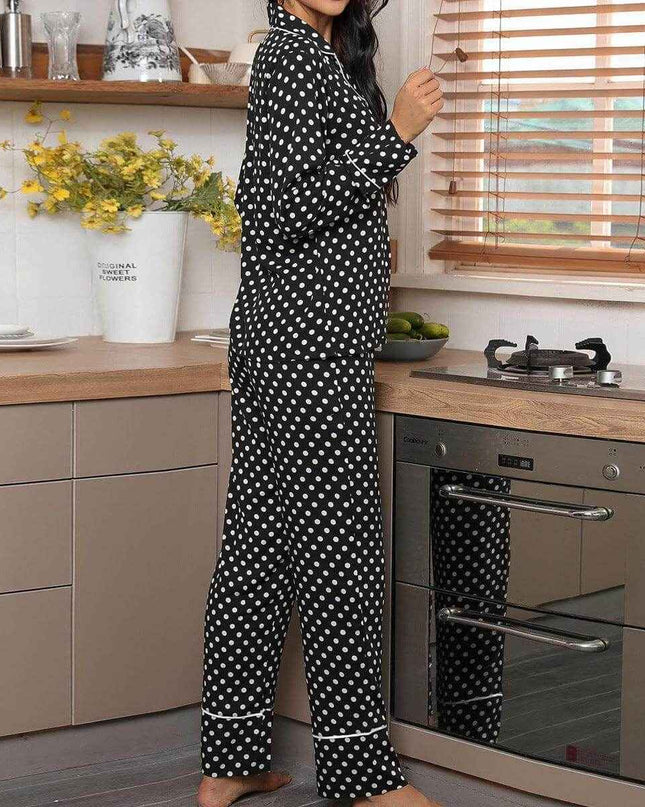 Ladies' Polka Dot Printed Long-sleeved Two-piece Pajamas Set