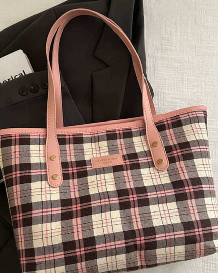 Plaid Leather Tote Bag  For Women - Plush Fashion Shop #