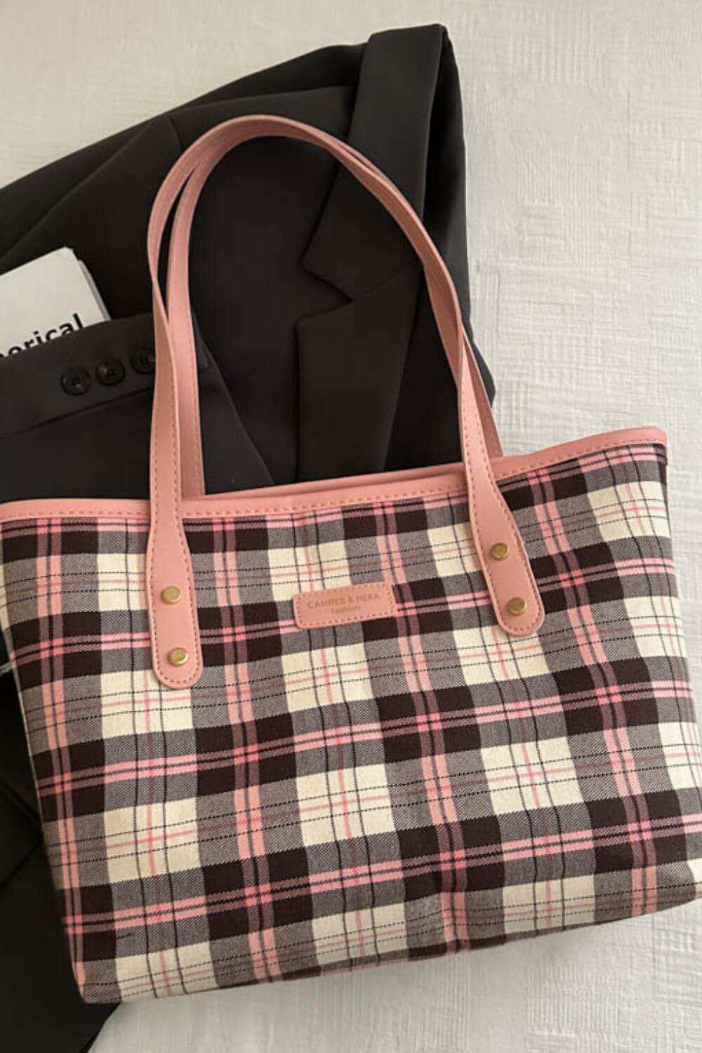 Plaid Leather Tote Bag  For Women - Plush Fashion Shop #