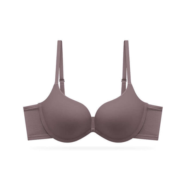 Seamless women’s bra with fixed double-shoulder straps and steel ring for support.