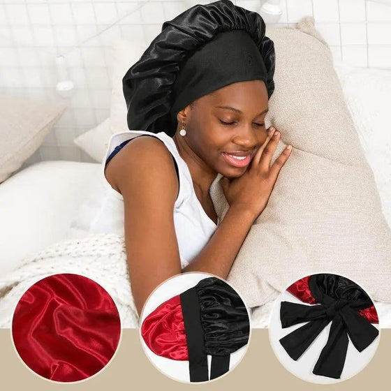 Double Layered Silk Bonnet Hair Care Sleeping Hat with Elastic Band for Women