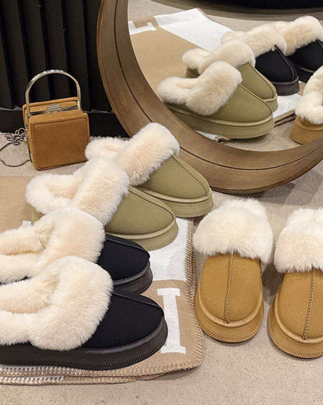 Suede Soft  Round Toe Platform Slippers - Plush Fashion Shop #