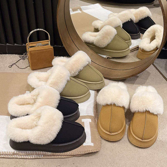 Suede Soft  Round Toe Platform Slippers - Plush Fashion Shop #