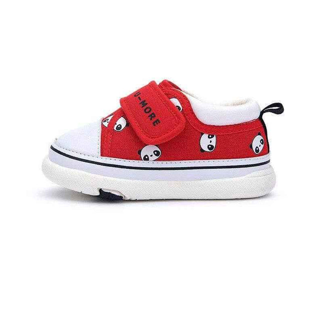 Non-slip wear-resistant toddler shoes with red panda design, soft twill, breathable fabric, and MD+rubber outsole.