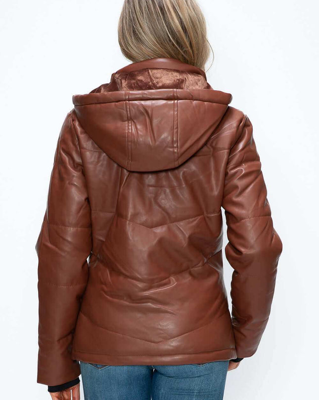 How Dare U Pocketed Zip Up Puffer Jacket with Removable Hood - Plush Fashion Shop #