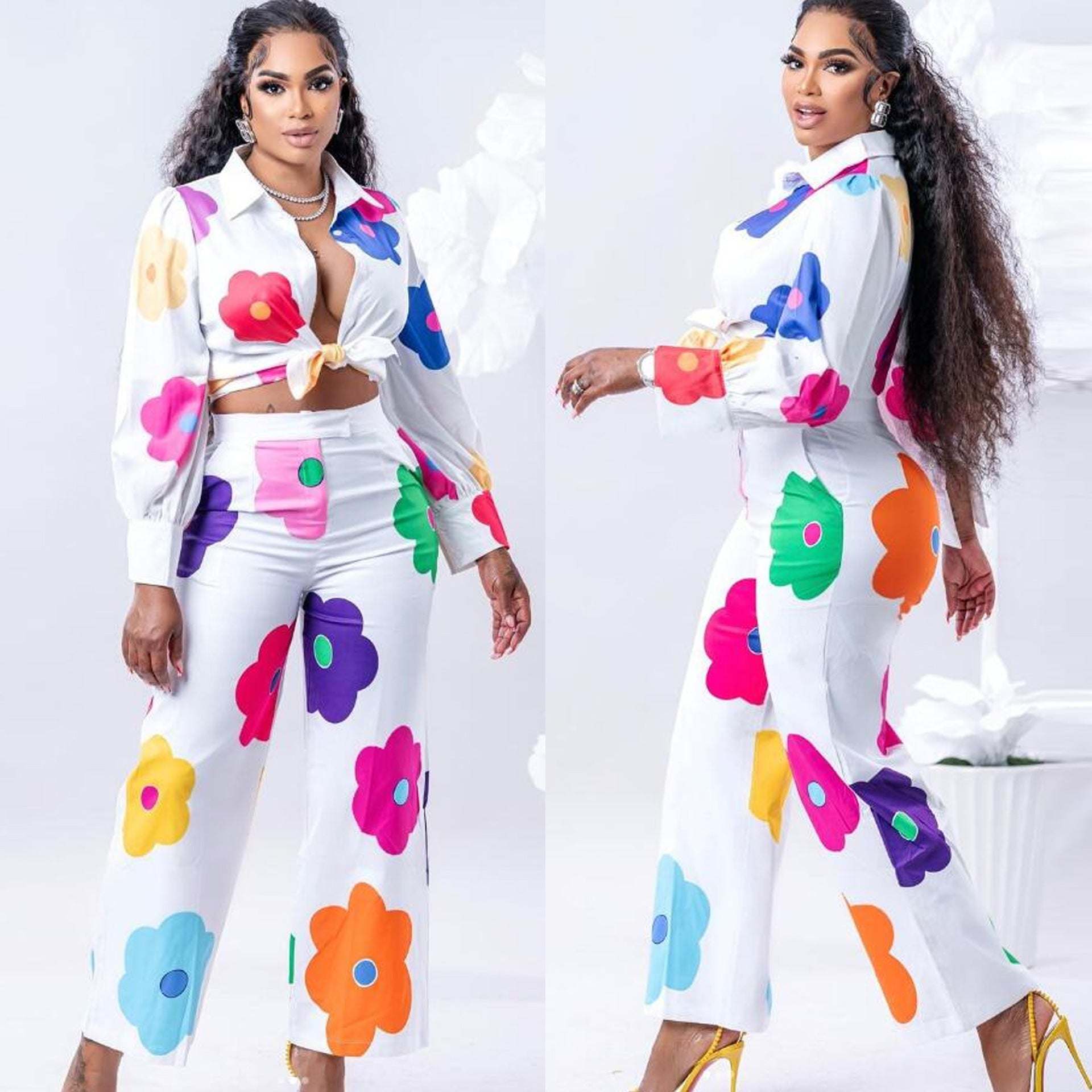 Women's Fashion Color Printed Two-piece Pant SetElevate your style with our Women's Fashion Color Printed Two-piece Pant Set! Make a statement with our vibrant color printed shirt and suit, crafted from high-quali2 piece setPlush Fashions ShopPlush Fashion Shop