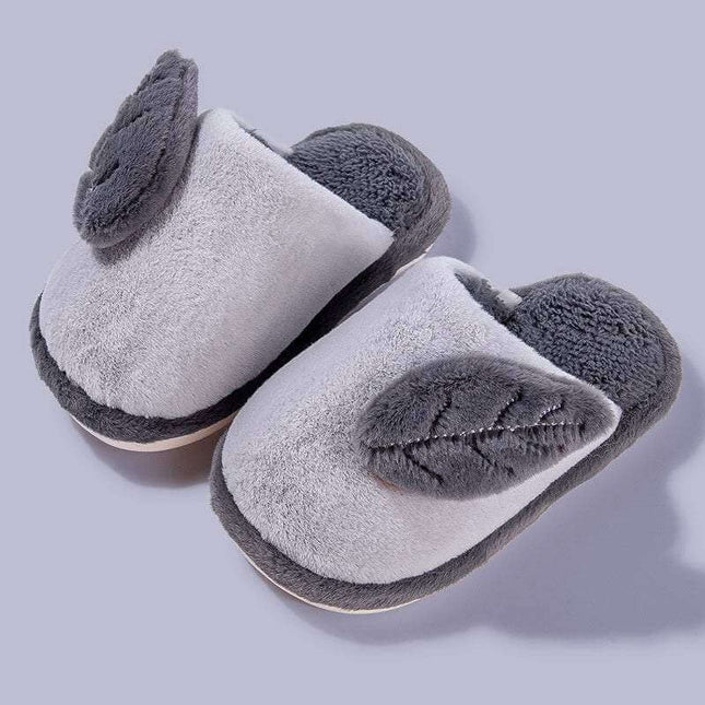 Parent-child cartoon indoor non-slip cotton slippers, gray with leaf design.