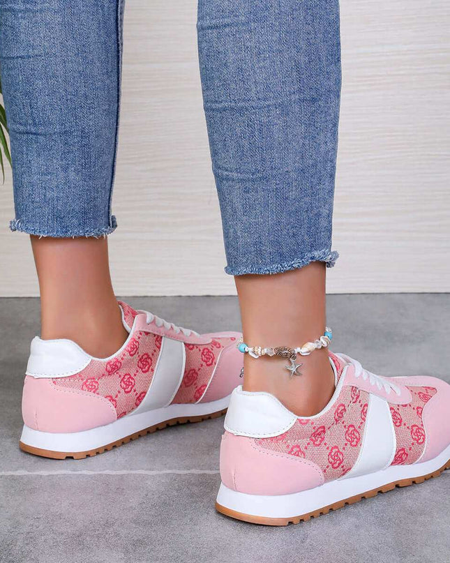 Contrast Round Toe Flat Sneakers - Plush Fashion Shop #