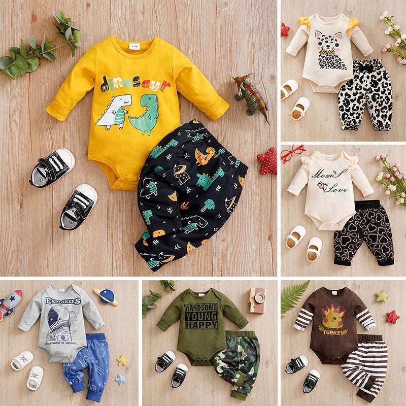 Children's Baby Overalls Two-piece Suit with shirt and pants in soft cotton for toddlers.