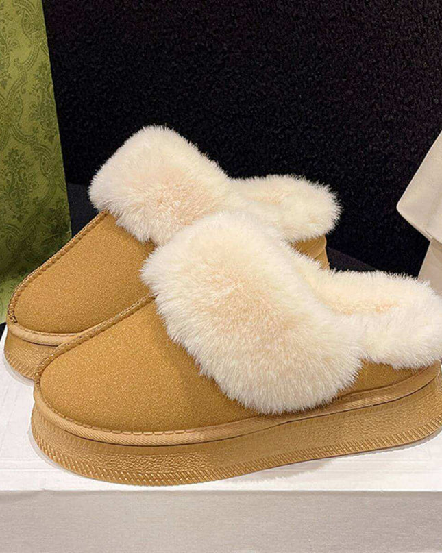 Suede Soft  Round Toe Platform Slippers - Plush Fashion Shop #