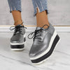 Round toe lace-up platform thick bottom shoes in silver.