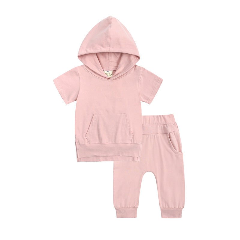 Boys And Girls Fashion Short-sleeved Hooded Tops & Casual Pants Set