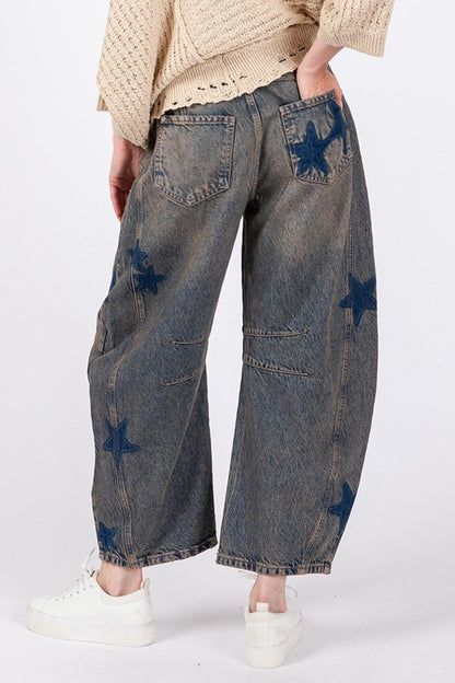 Women's Star Wide Leg Jeans with Pockets