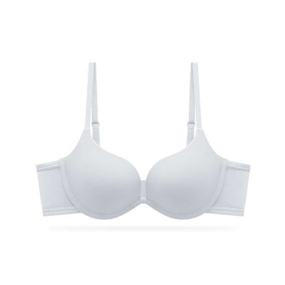 Seamless white push-up bra for women with fixed double-shoulder straps.