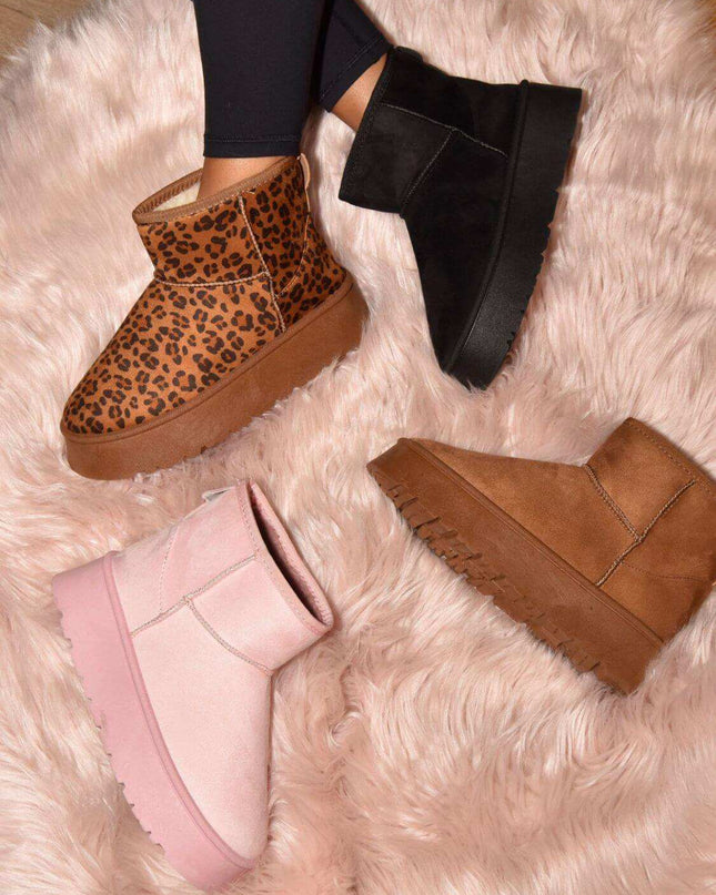 WILD DIVA Thermal Furry Leopard Platform Booties - Plush Fashion Shop #