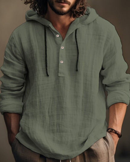 Men's Full Size Half Button Long Sleeve Hoodie