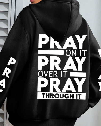 PRAY Print Plus Size  Kangaroo Pocket Hoodie -