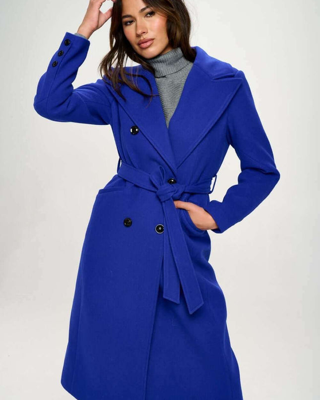 Coalition LA Double-Breasted Longline Coat with Belt - Plush Fashion Shop #