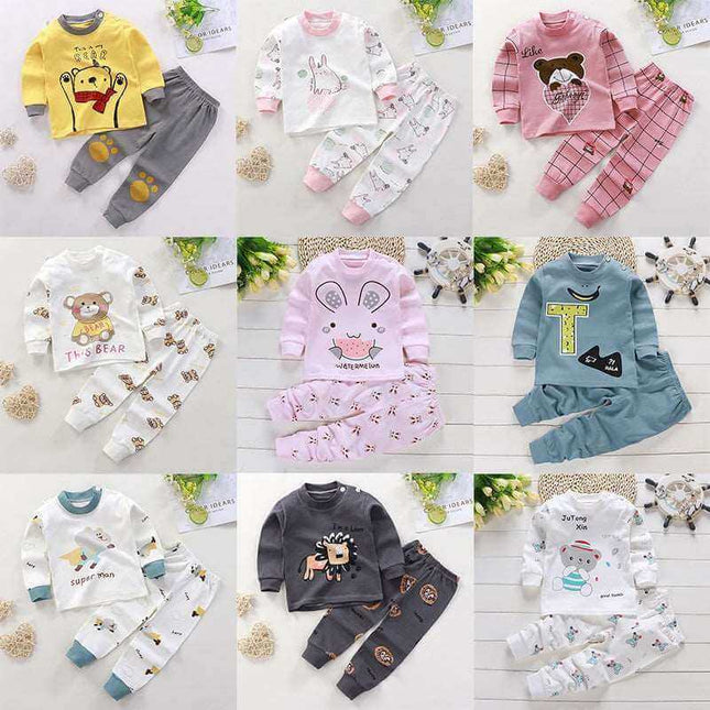 Children's cotton pajamas for boys and girls in various designs and colors.