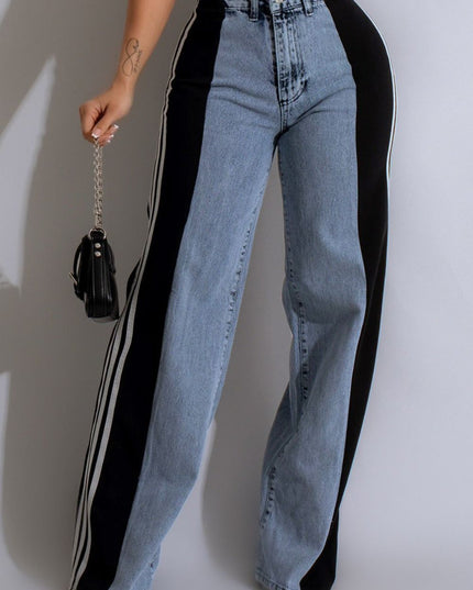 Women's Contrast Side Striped Wide Leg Jeans