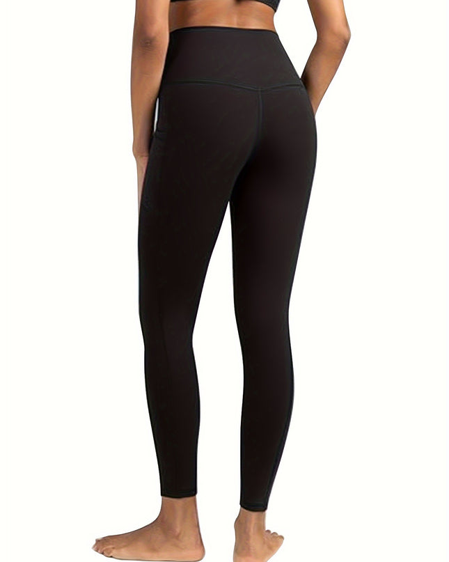 Women's Solid Color High Waist Cropped Yoga Pants with Pockets